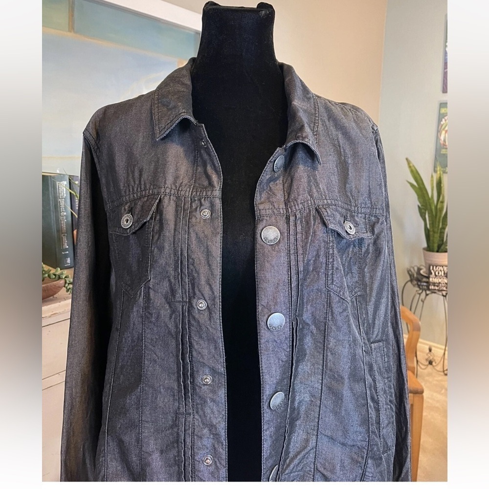 Tahari Jacket Black Sheen XL Lightweight Snap Buttons Pintuck Front Party Casual - Picture 2 of 11